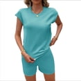 thumbnail image 1 of Conjunto de Pijama de Dos Piezas para Mujer, de Punto, con Mangas y Suéter Suave Azul XL, 1 of 9