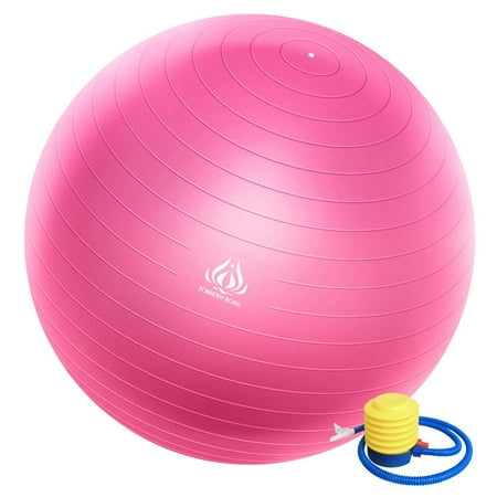 QF Exercise Yoga Ball Swiss Ball with Air Pump 55cm / 65cm / 75cm / 85cm, Slip-Resistant Yoga Balance Stability Swiss Ball for Fitness, Balance & Gym Workouts, 200 lbs (45CM-55CM, Pink)