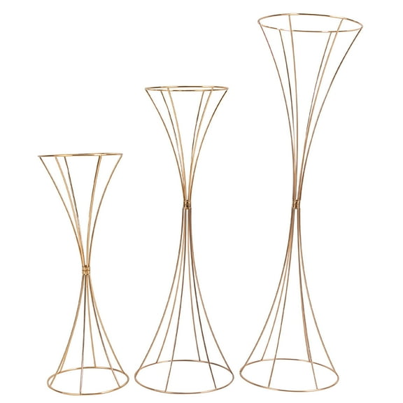 Set of 3 Gold Metal Trumpet Vases Wedding Party Decor Flower Gold Rack for Wedding Birthday Party, Artificial Flower Display Rack Table Centrepiece for Table Centerpieces