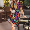 thumbnail image 3 of Honeii Robe à Manches Courtes Imprimé Chats Colorés pour Femmes, Robe Décontractée Confortable, Mélange Polyester Spandex Doux, Tenue Quotidienne Élégante pour l'Été, Parfaite pour les Voyages et les Vacances, 3 of 6