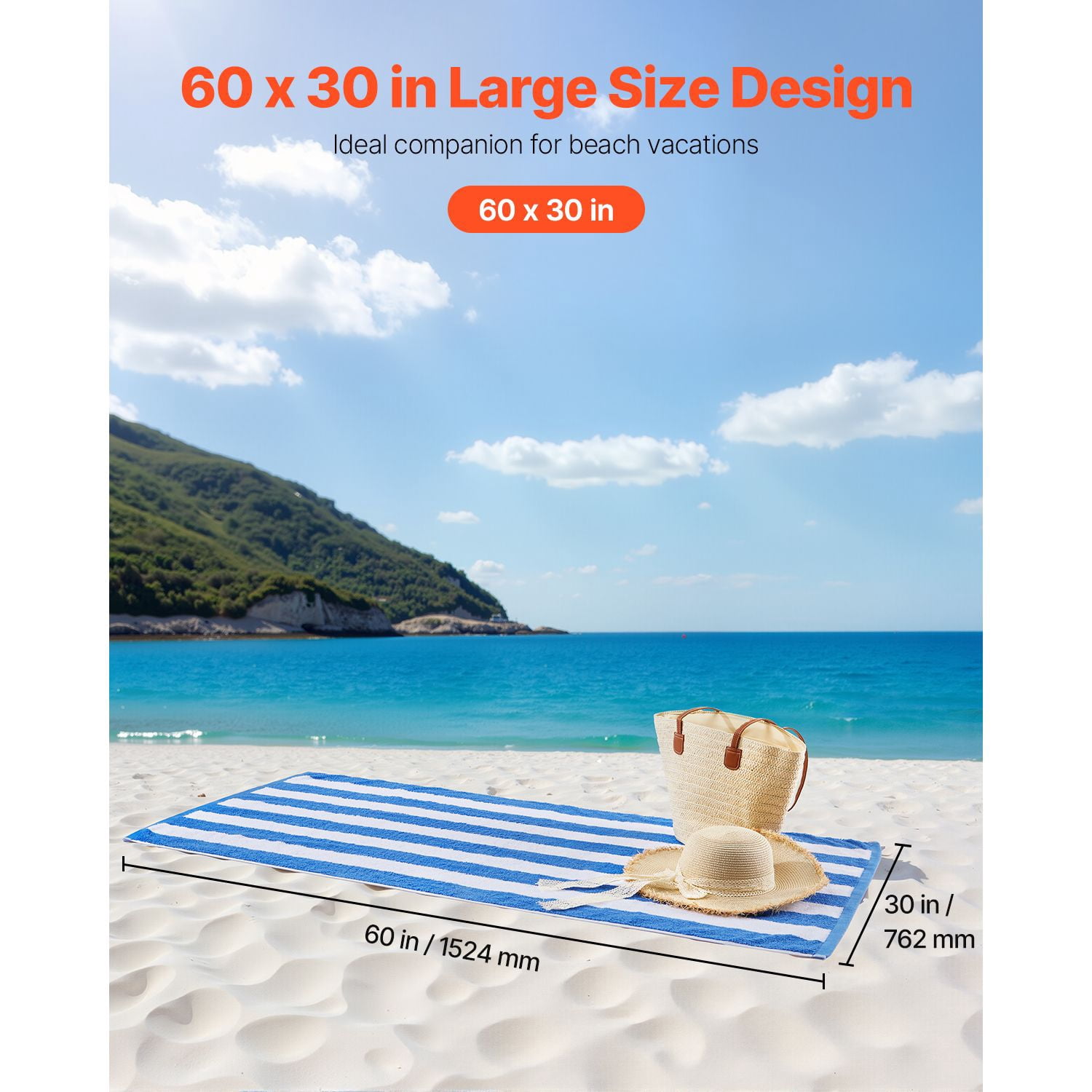 Beach Towels 4-Pack 60x30 Inch 400 GSM 100% Pure Cotton Quick-Dry Absorbent for Pool Swimming Travel