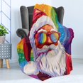thumbnail image 3 of Kuscheln Christmas Throw Blanket, Xmas with Rainbow Colors Pride Theme Santa Claus with Sunglasses, Flannel Fleece Accent Piece Soft Couch Cover for Adults, 3 of 7