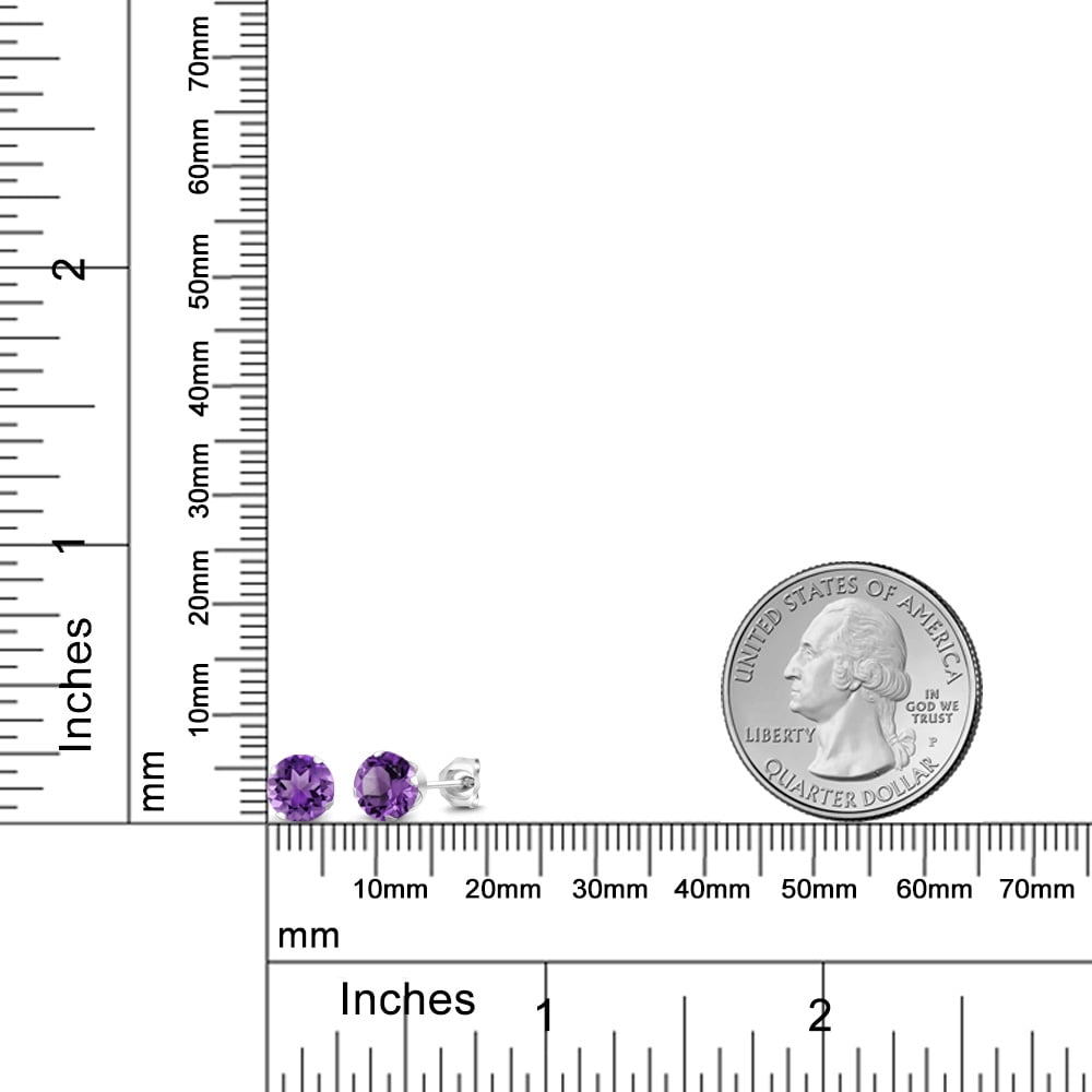 Gem Stone King 925 Sterling Silver Purple Amethyst Stud Earrings for Women Men (1.50 Cttw, Gemstone February Birthstone, Round 6MM)