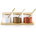 thumbnail image 1 of Glass jars, spice jar with spoon and lid, salt jar, for storing food in the kitchen, tea, coffee, sugar, salt, Set of 3, 1 of 5
