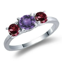 Gem Stone King 925 Sterling Silver Round Purple Amethyst and Red Rhodolite Garnet Ring for Women (1.19 Cttw, Gemstone Birthstone, Available in Size 5, 6, 7, 8, 9)