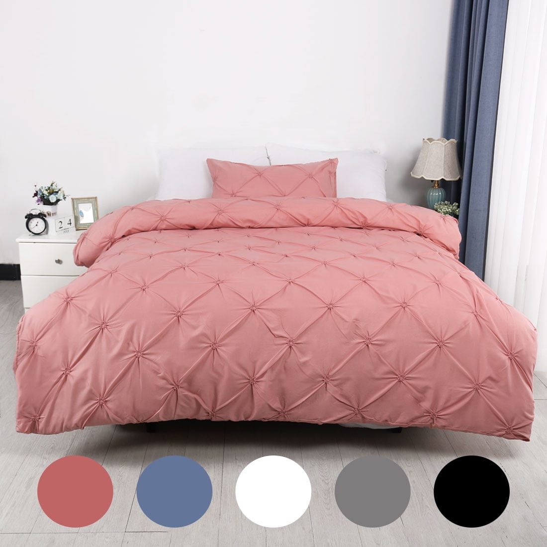 PiccoCasa Duvet Cover Set 2 Piece Embroidery Pinch Pintuck Twin Bedding