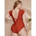 thumbnail image 5 of Charmo Women Ruffled Swimwear V Neck Plus Size Monkini Tie Back Bath Suit Tummy Control Swimsuit, 5 of 5