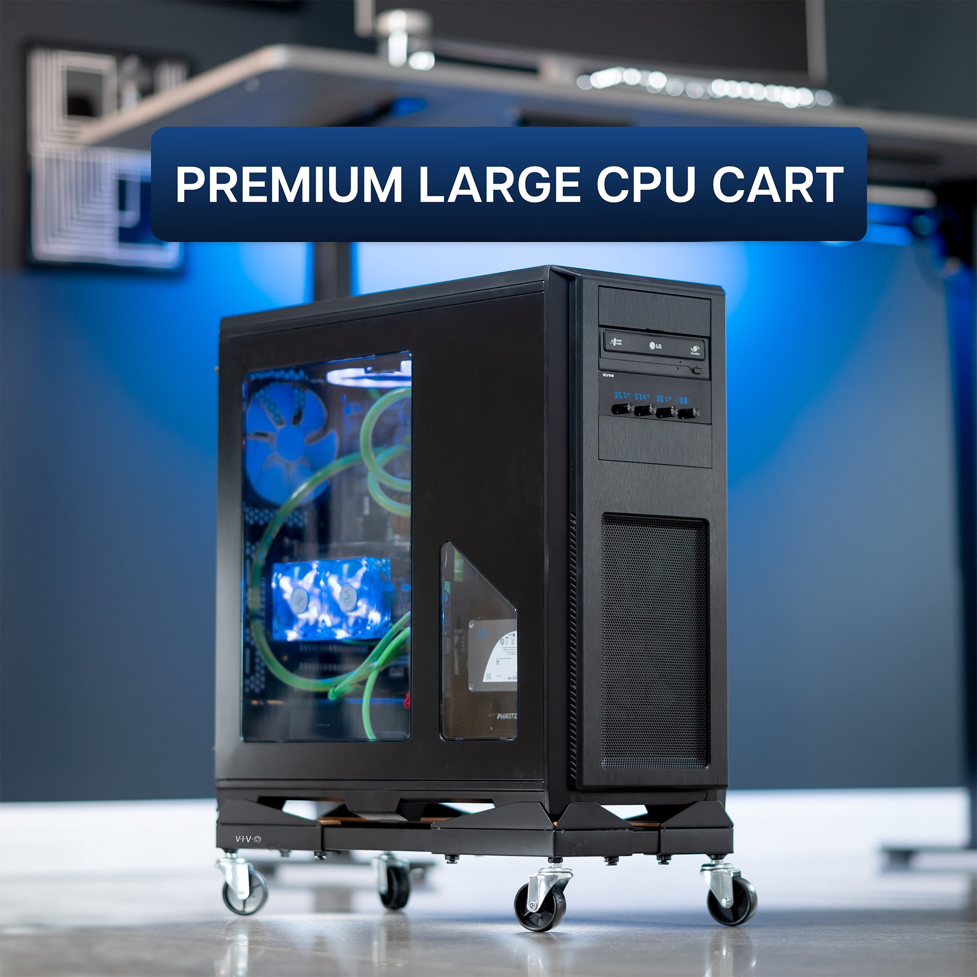 VIVO Black Premium Large PC Cart, CPU Rolling Stand, Adjustable Computer Trolley