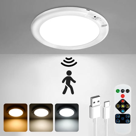 Alficedo Sensor Ceiling Light , Wireless Rechargeable LED Light with Remote, Supports Dimmable Timing for Attics Hallways Bathrooms garages