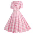 thumbnail image 3 of Baqcunre Maxi Dresses for Women 2024 Women's 1950S Rockabilly Dress Short Sleeve Vintage Cocktail Dress Checked Retro Swing Dress Elegant Wedding Party Dress Dresses for Women 2024 Pink L, 3 of 8