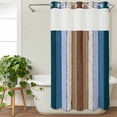 thumbnail image 3 of Blue Brown No Hook Shower Curtain Waterproof,Bathroom Curtains with Snap in Liners and See Through Top Window,Farmhouse Wood Grain Vintage Vertical Striped Hotel Bathtub Curtains Shower 36"Wx72"L, 3 of 8