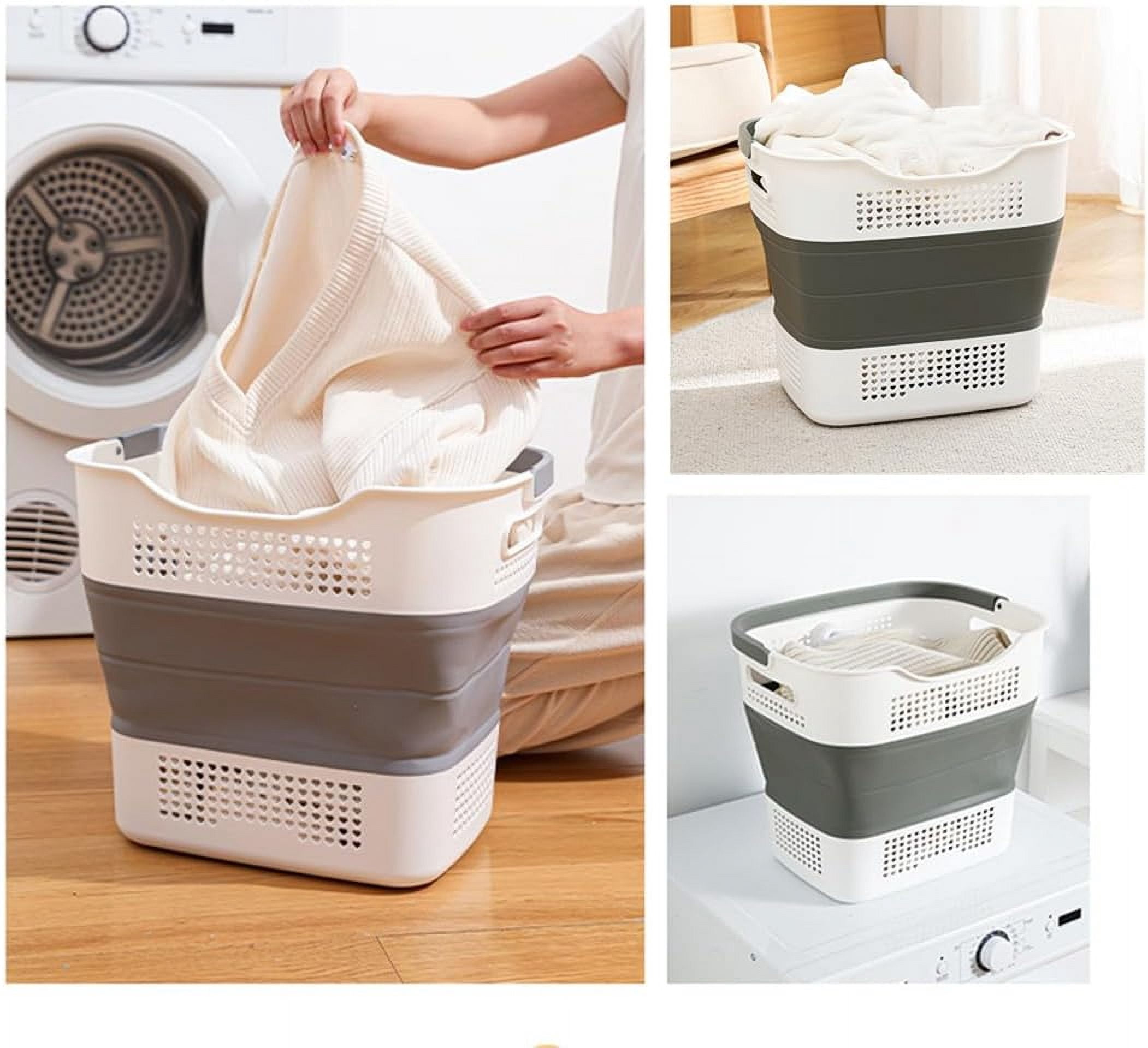 Collapsible Laundry Basket Pop Up Hamper with Handle for Adults Kids, 30L(8 Gallon) Foldable Plastic Clothes Storage Organizer Portable Clothing Washing Crate Tub, Space Saving Container Bin, Purple
