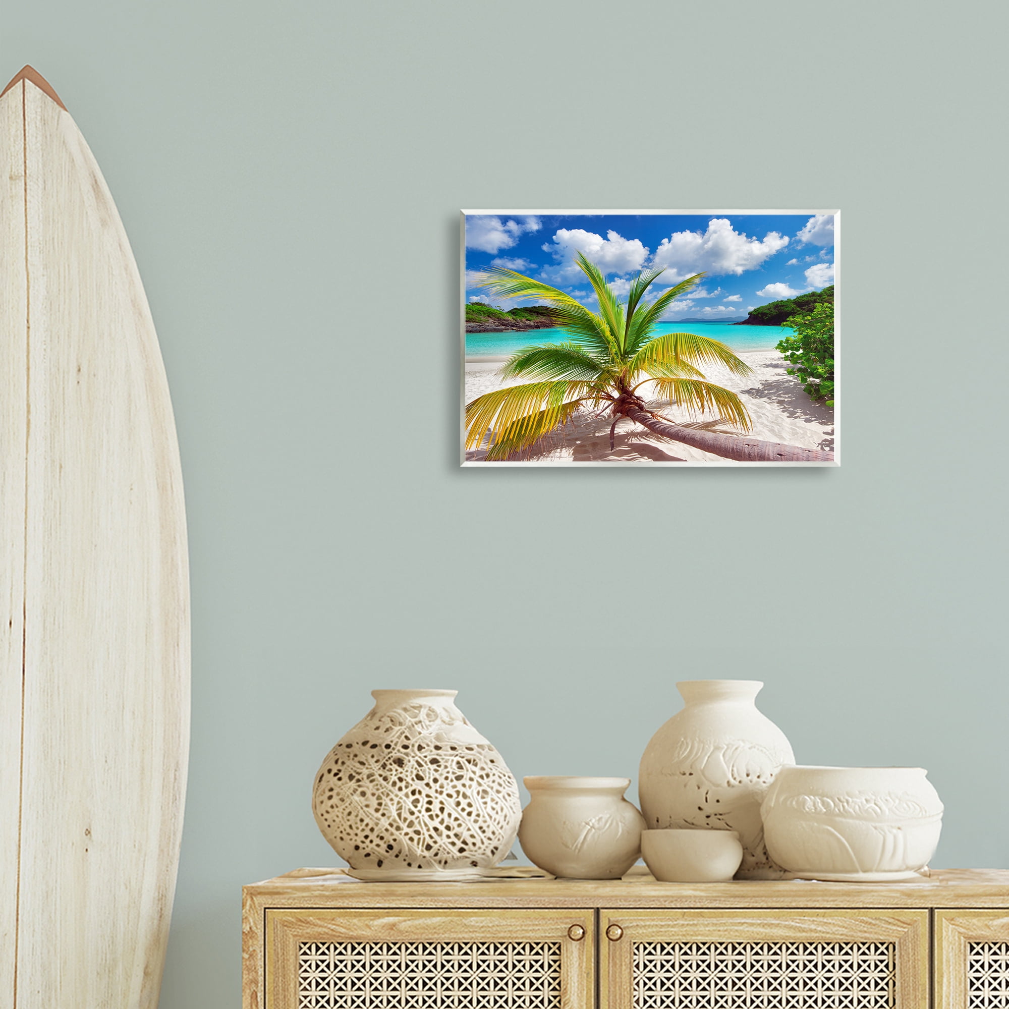 Stupell Industries Palm Tree Across Beach Coastal Photography Unframed Art Print Wall Art, 19 x 13