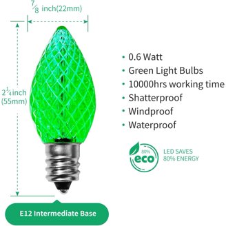 25 Pack C7 LED Christmas Replacement Bulbs - Multicolor, 0.6W, E12 Base, Waterproof For Indoor & Outdoor