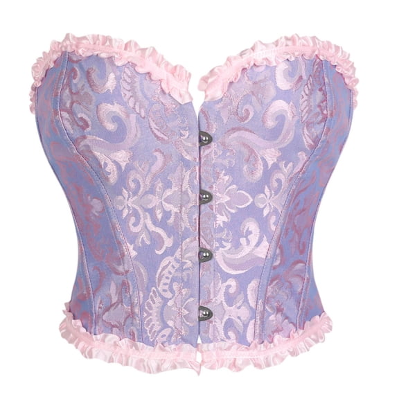 Cxenplz Women's Corsets Lace Up Boned Overbust Corset Bustier Lingerie Satin Floral Bustier Bodyshaper Top