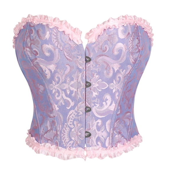 Wo-Fusoul Corset Top for Women, Lace Front Closure Patchwork Bandage Gothic Solid Perspective Shapewear, Purple, Size L