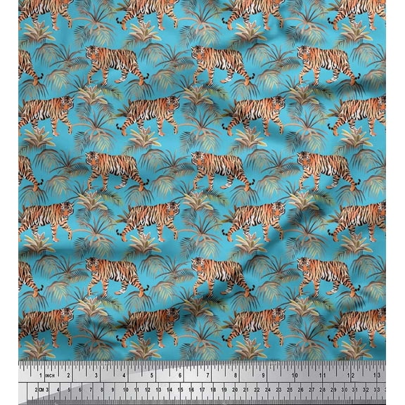 Soimoi Cotton Duck Fabric Leaves & Tiger Jungle Print Fabric by Yard 42 Inch Wide