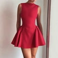 thumbnail image 4 of Robe d'Été Sans Manches à Col Rond, Dos Nu, Ligne A, Mini, pour Fête et Bal, Rouge, G pour Femme, 4 of 10
