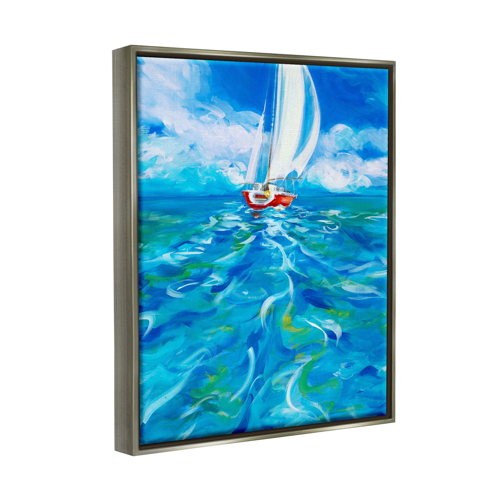 Stupell Industries Vivid Boat Wake Transportation Painting Gray Floater Framed Art Print Wall Art, 25 x 31