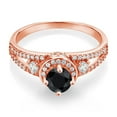 thumbnail image 2 of Gem Stone King 18K Rose Gold Plated Silver Black Sapphire Engagement Ring for Women (1.63 Cttw, Round 5MM, Gemstone September Birthstone, Size 8), 2 of 4