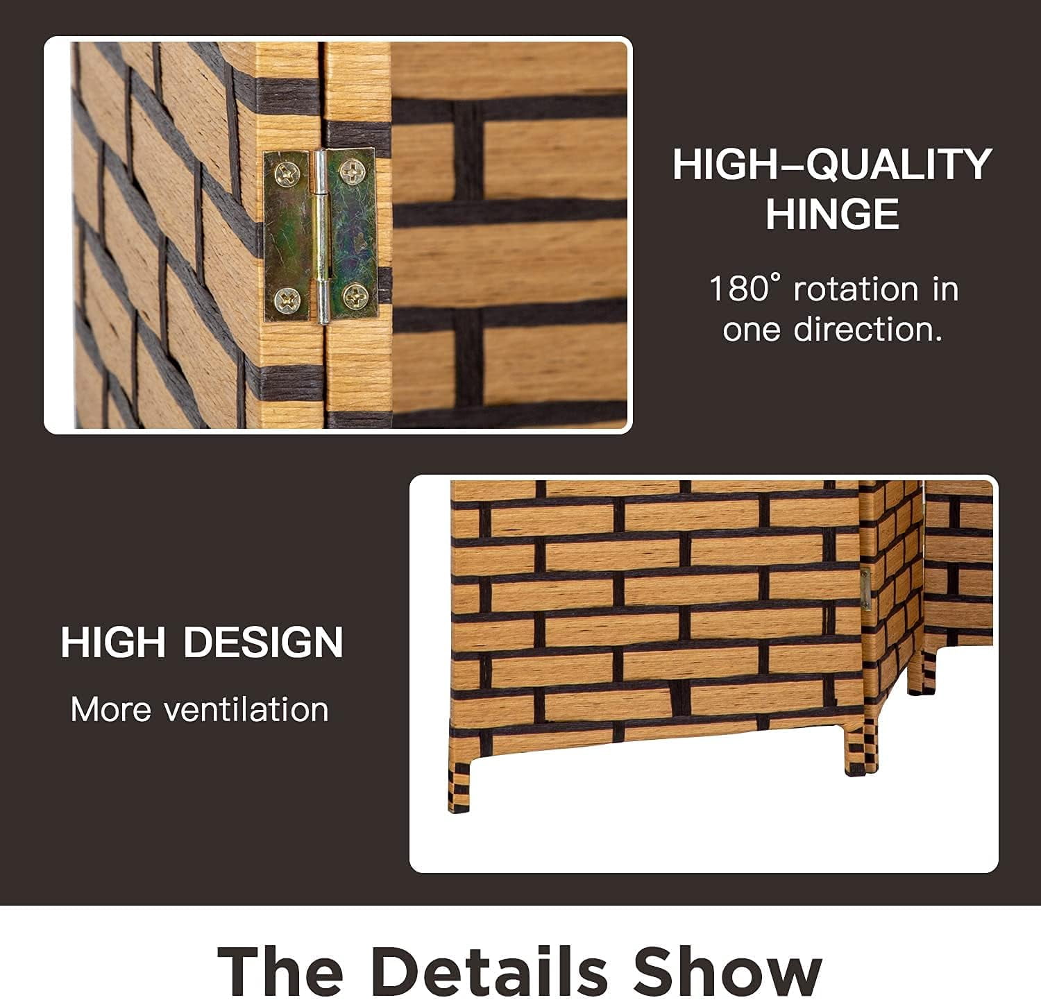 NiamVelo 4 Panel Wood Room Dividers Folding Privacy Screen Portable Screen Partition Wall Dividers for Home Office, Brick