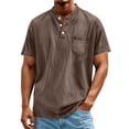 thumbnail image 5 of Xdegoge Mens Vintage Washed Henley T Shirt Short Sleeve Casual Athletic Fit Button Down Placket Tee With Chest Pocket Summer Outdoor Everyday Basic Workout Tops Shirts, 5 of 6