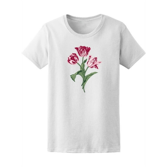 Three Pink Tulips Bouquet T-Shirt Women -Image by Shutterstock, Female x-Large