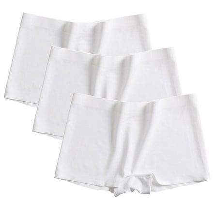 Women Ice Silk Shorts 3 Pack Solid Color Seamless Boxer Briefs Panties Soft Underwear Boyshort White M
