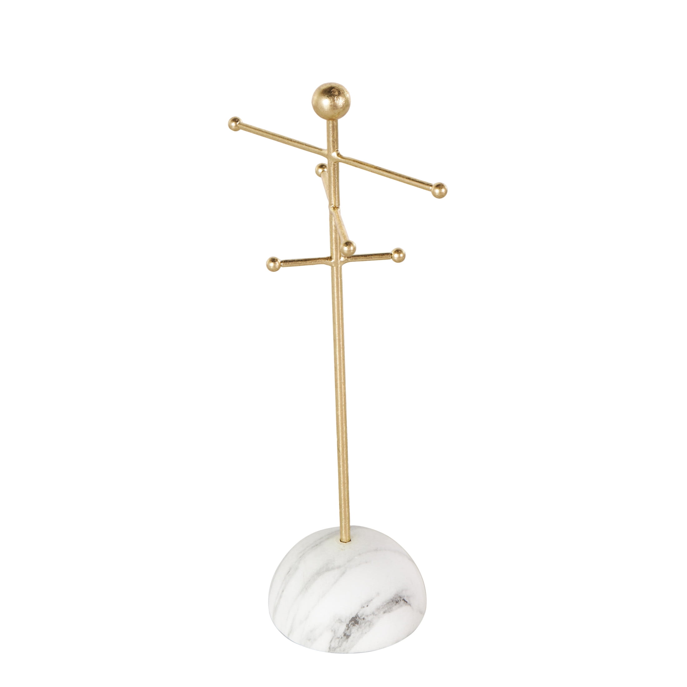 DecMode 4" x 13" Gold Metal 6 Slot Jewelry Stand with White Base, 1-Piece