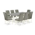 thumbnail image 6 of East West Furniture 9-Pc Dinette Set- 8 Mid Century Dining Chairs with Smoke Linen Fabric Seat and Button Tufted Chair Back - Rectangular Table Top & Wooden Legs - Cement and Linen White Finish, 6 of 10