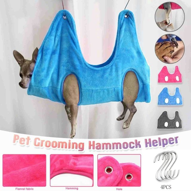 Fiudx Ayuda para El Cuidado de Mascotas, Toalla de Secado y Hamaca 2 En 1, Cómoda Tela de Franela, Fácil de Limpiar, Ideal para Bañar, Cortar Uñas, Cuidar Orejas y Dientes, Colgado Seguro, Lavable, M