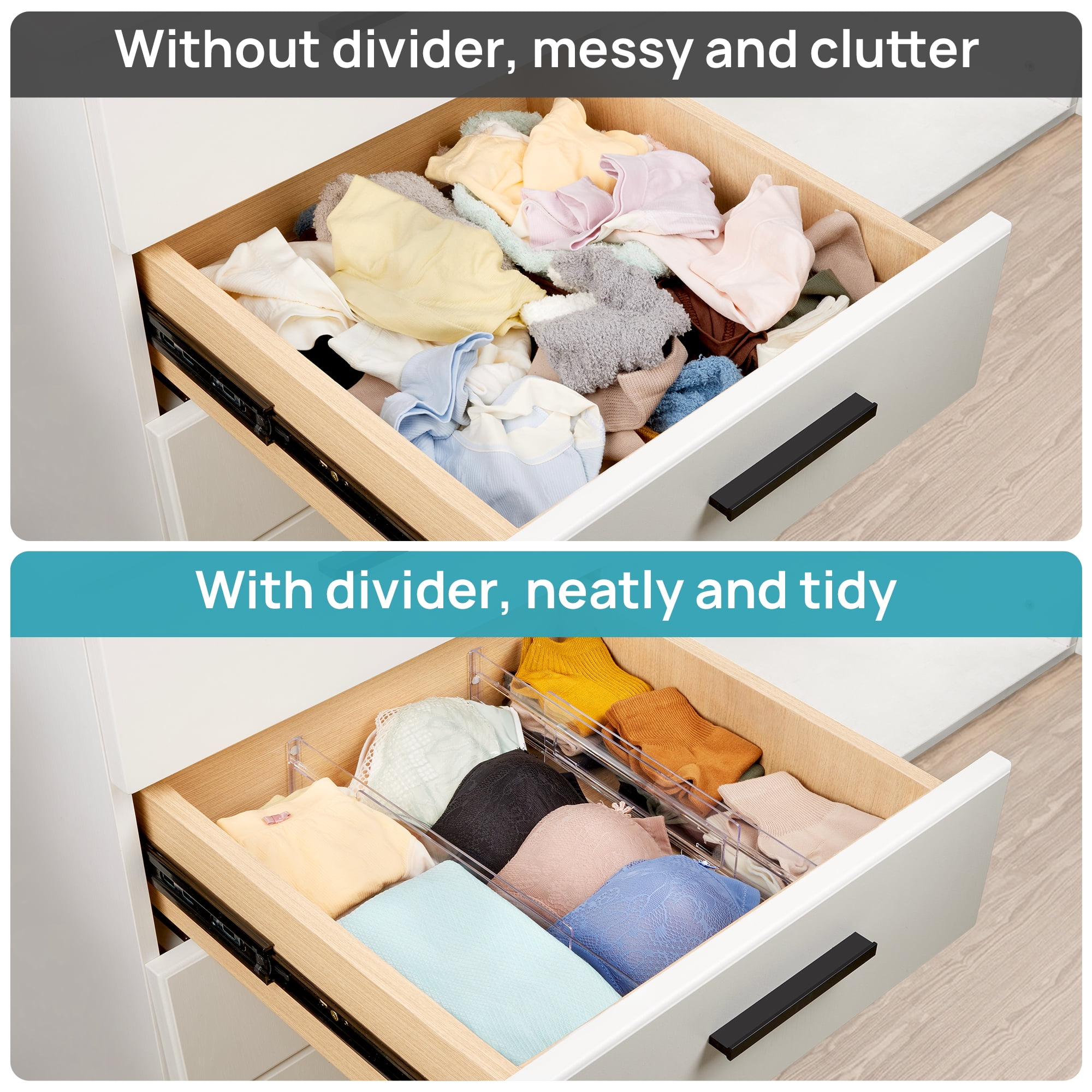 Vtopmart Adjustable Drawer Dividers, Plastic Drawers Separators