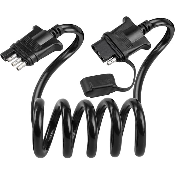 4 Way Flat Trailer Extension Coiled Cable 3 Feet Stretchable 18AWG Vehicle-Side and Trailer-Side 4-Pin Trailer Wiring Harness Pure Copper Wires High Temperature Resistant PU Sheath Protected