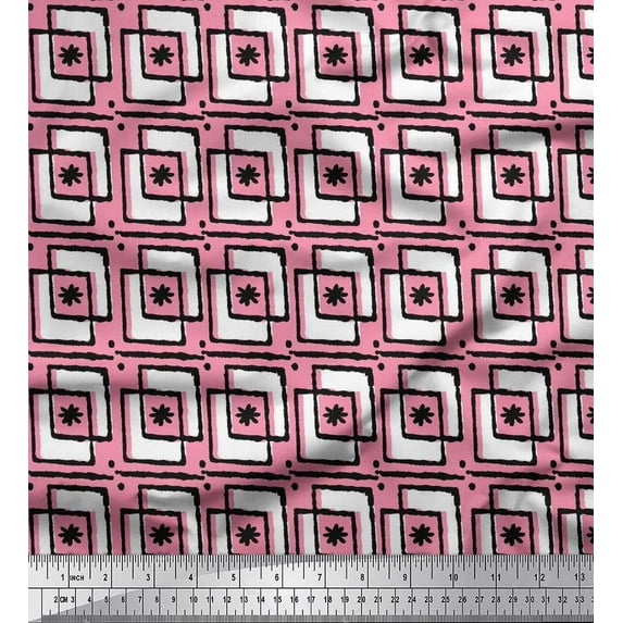 Soimoi Viscose Chiffon Fabric Square & Floral Block Print Fabric by Yard 42 Inch Wide