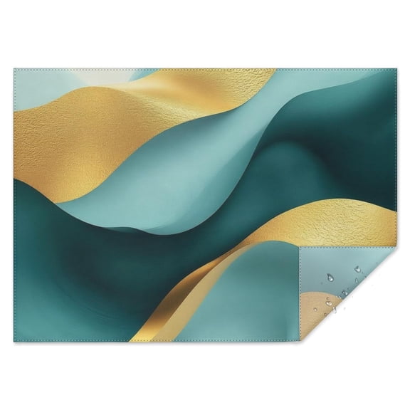 Teal Marble Gold Wave Pattern Rectangle Tablecloth 60"x84",Waterproof Polyester Rectangle Table Cloth, Wipeable Spillproof Polyester Tablecloth for Dining, Camping, Indoor and Outdoor