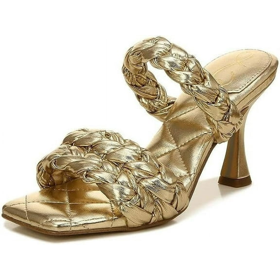 Sam Edelman Meghan Gold Slip On Braided Straps Fashion Mule High Heel Sandals (Gold, 5)