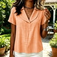 thumbnail image 5 of VBVC Women's Gingham V Neck Short Sleeve Top , Ladies' Relaxed Fit Collared Blouse , Casual Summer Loose Tunic Shirt For Women, Orange , XS-4XL, 5 of 6