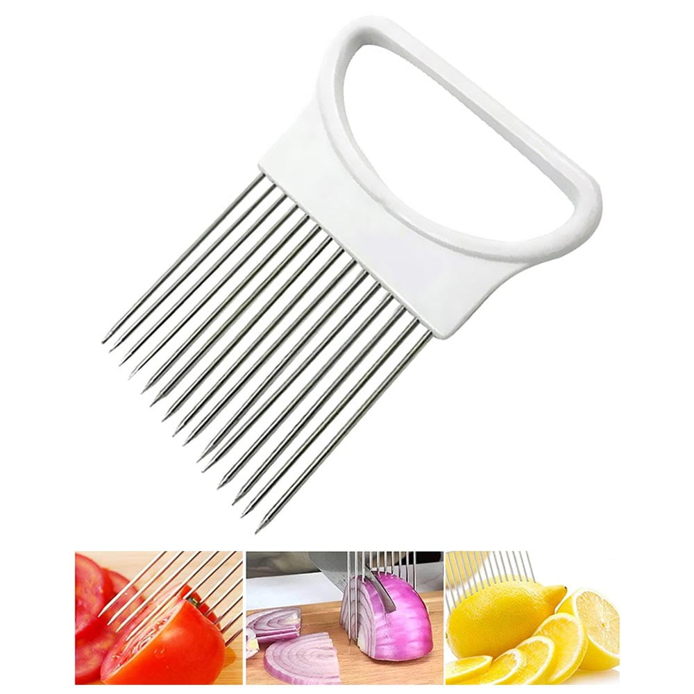 Stainless Steel Kitchen Onion Slicer Vegetable Tomato Holders Cutter Gadget 