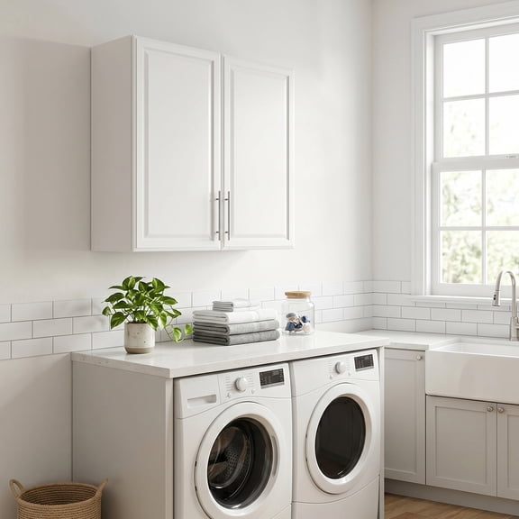 Laundry Room Cabinet 30’’x12’’x32’’, Kitchen Cabinet Wall Cabinets with Adjustable Shelves, Wall Cabinet Storage, Utility Cabinets for Laundry Room, White Wall Cabinet with Shaker Door, White