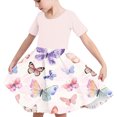 thumbnail image 5 of Spazoro Kids Girls A Line Dresses, Stretchy Wrinkle Butterfly Print Short Sleeve New Style Princess Dress for Child Girls Pink Size 5 T, 5 of 7