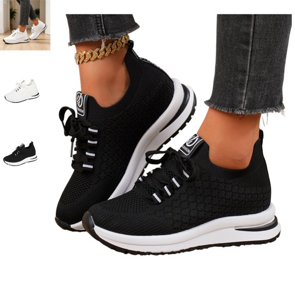YOUYEDIAN Sneakers for Women Fashion Lace-up Breathable Mesh Casual Platform Comfy Sneakers Versatile Soft Mesh Slip On Sport Walking Shoes
