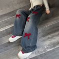 thumbnail image 5 of HAJWOH Baggy Jeans for Girls Wide Leg Cute Bow Star Jeans Kids Elastic Wasited Denim Pants 5-14Y, 5 of 6