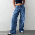 thumbnail image 2 of MIXUE Jeans For Women Solid Color Retro Low Waist Non Elastic Washed Straight Autumn Wide Leg Denim Pants Trousers Activewear,Purple,M, 2 of 4