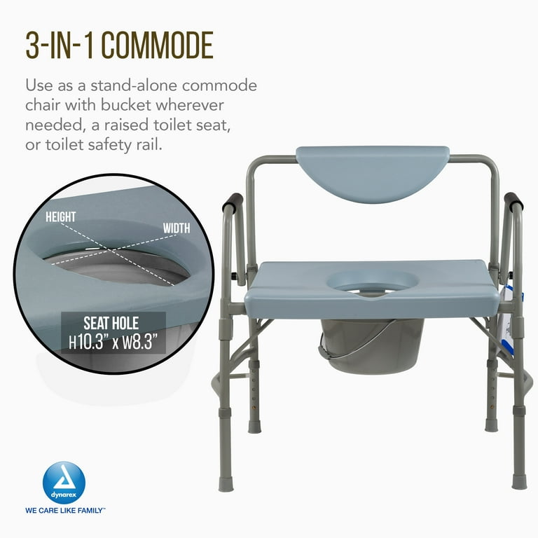 Dynarex Bariatric Drop Arm Bedside Commode Multi Use Portable Toilet Chair with 650 Pound Weight Capacity and a Heavy Duty Steel Frame Grey 1