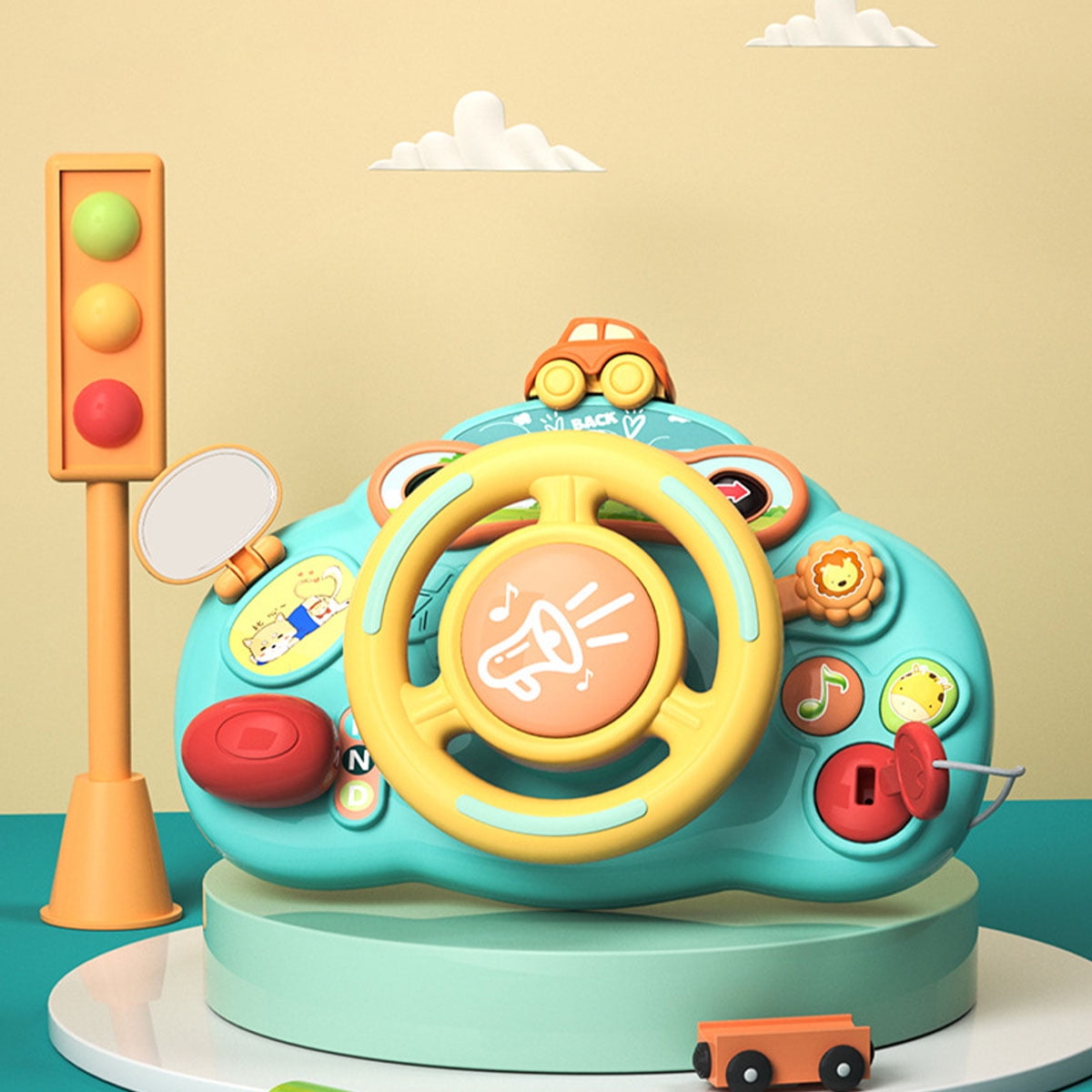 Retrok Steering Wheel Toy Simulate learning Driving Car Toy with Light