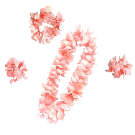 BNNG 4 Pcs Hawaiian Flower Lei Hula Necklace Garland Headband Wristbands Wedding Decorations Beach Tropical Party Supplies Hawaiian Necklace Tropical Luau Hawaii Wreaths Silk Flower
