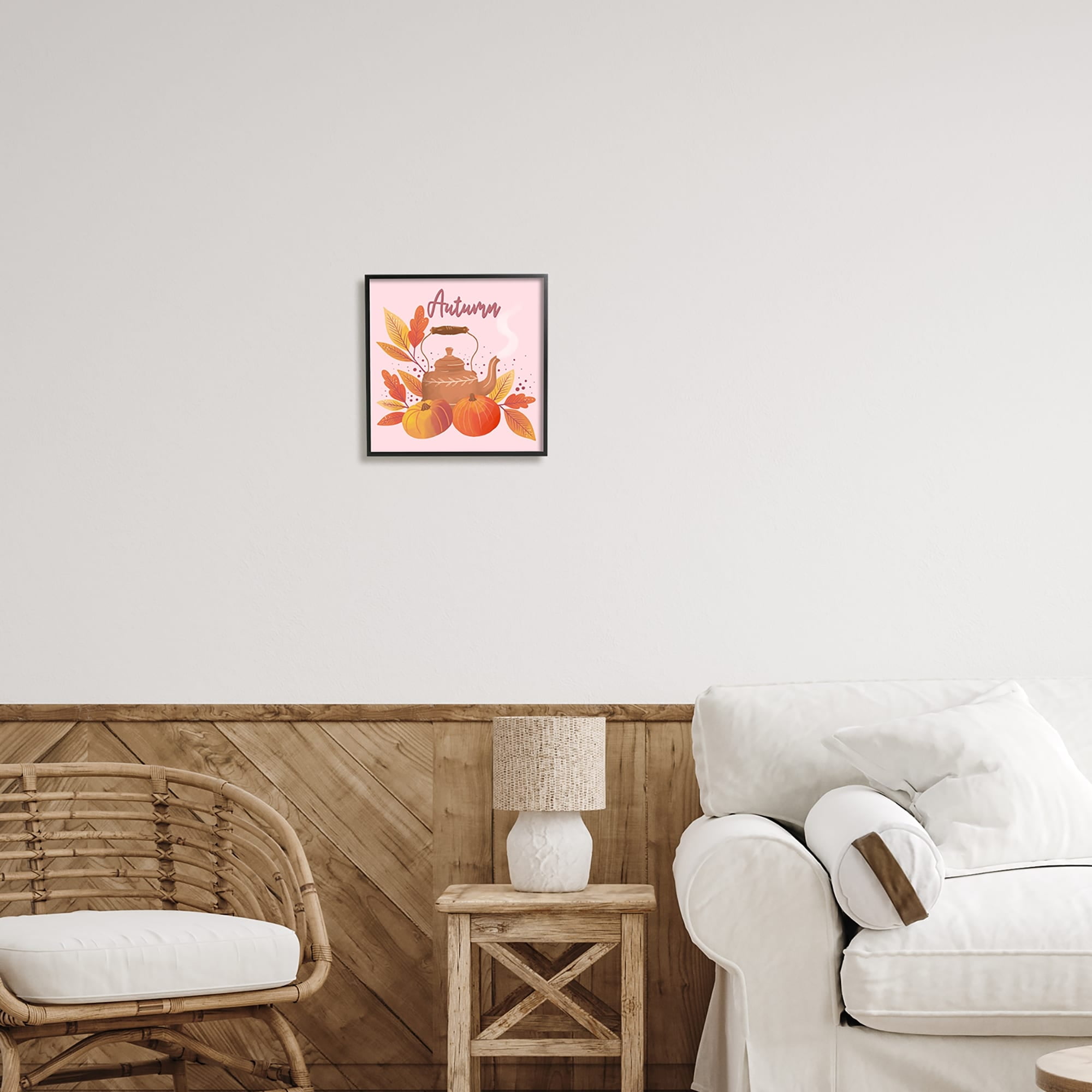Stupell Industries Warm Autumn Teapot Seasonal Pumpkin Botanicals Graphic Art Gray Framed Art Print Wall Art, Design by Dominika Godette