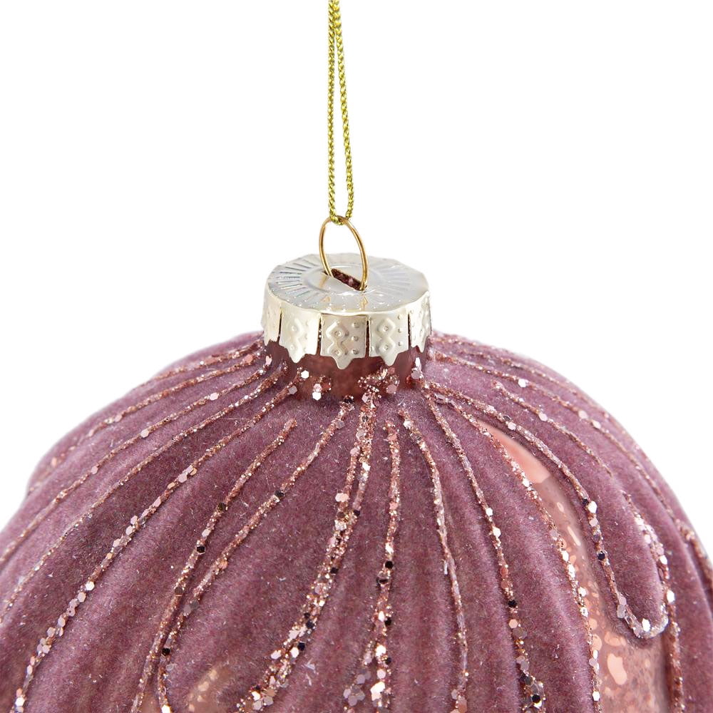 Set of 6 Glass Christmas Ball Ornaments with Glitter and Flocking Design by Riccardo Tree Decor