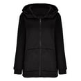 thumbnail image 5 of RQYYD Women Casual Full Zip Up Plus Size Hoodie Comfy Loose Solid Hooded Sweatshirt Loose Long Sleeve Winter Jacket with Pockets (Black,S), 5 of 9