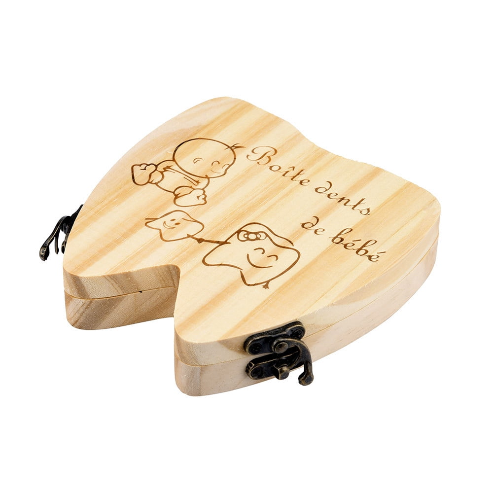 French Kids Tooth Box Organizer Baby Save Milk Teeth Wood Storage Box